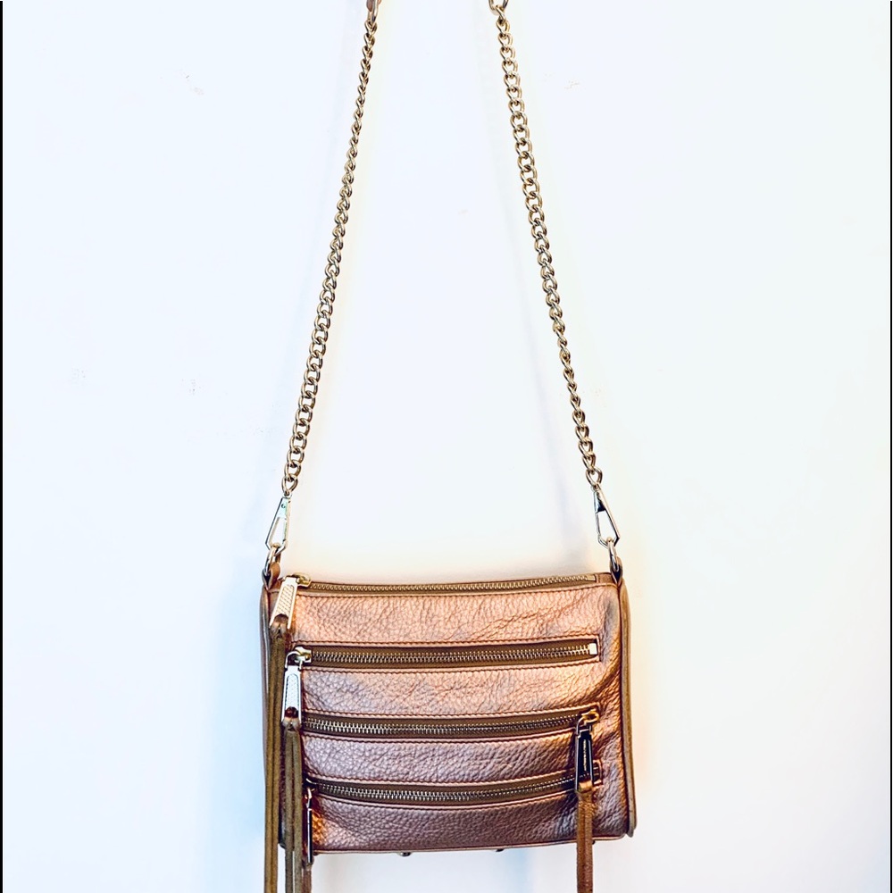 Rebecca Minkoff Mini 5 Zip Croossbody Bag Purse Rose Gold Copper